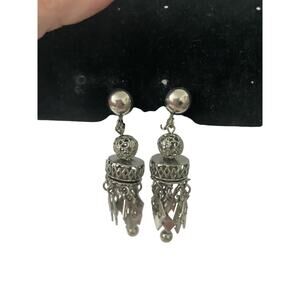 Vintage clip on earrings silver tone
